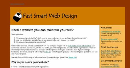 The starting website, Fast Smart Web Design